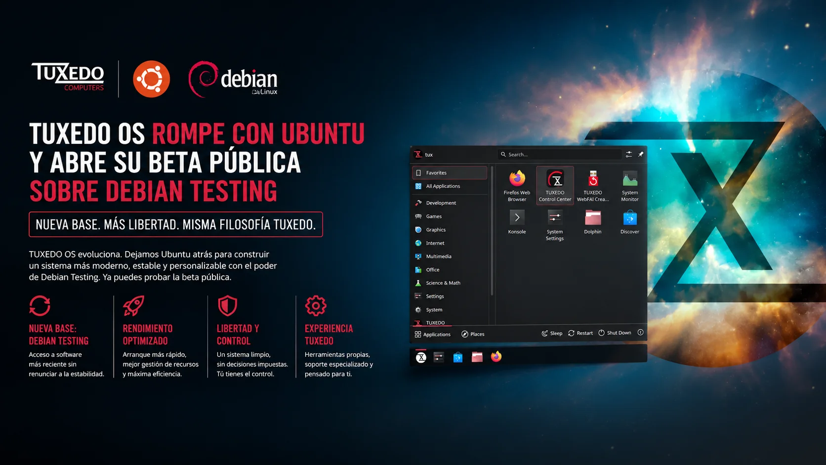 TUXEDO OS rompe con Ubuntu y abre su beta pública sobre Debian Testing — una apuesta arriesgada que exige reinstalación completa