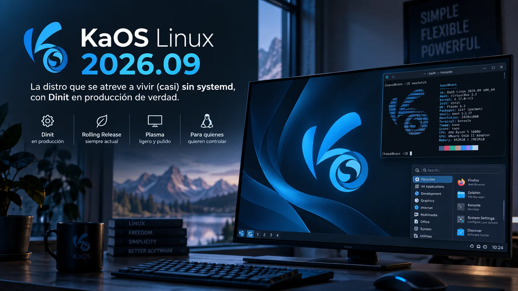KaOS Linux 2026.09: la distro que se atreve a vivir (casi) sin systemd, con Dinit en producción de verdad