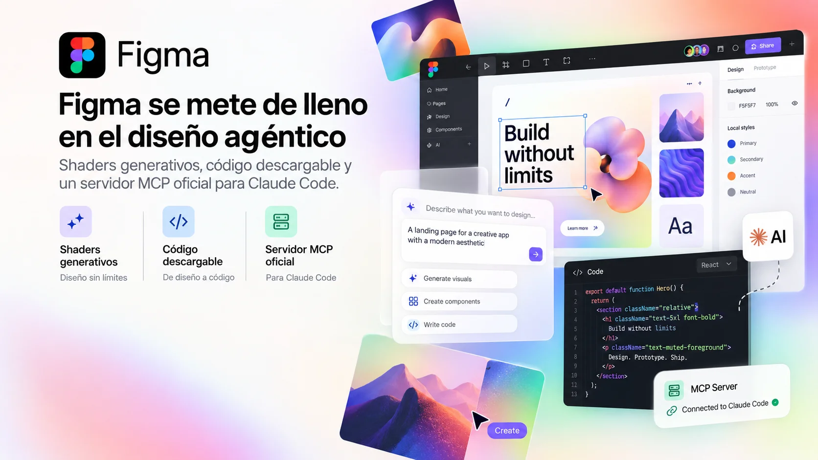 Figma se mete de lleno en el diseño agéntico: shaders generativos, código descargable y un servidor MCP oficial para Claude Code