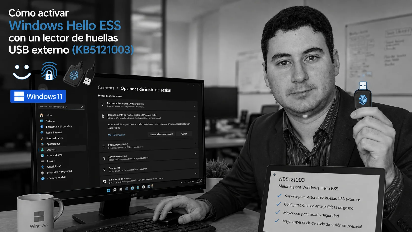 Cómo activar Windows Hello ESS con un lector de huellas USB externo (KB5121003)