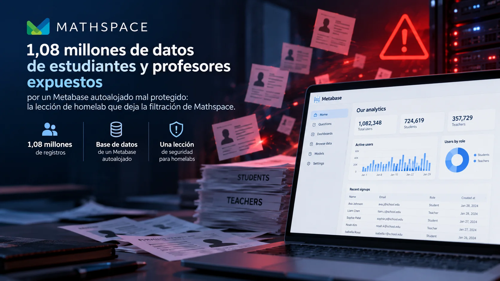 1,08 millones de datos de estudiantes y profesores expuestos por un Metabase autoalojado mal protegido: la lección de homelab que deja la filtración de Mathspace