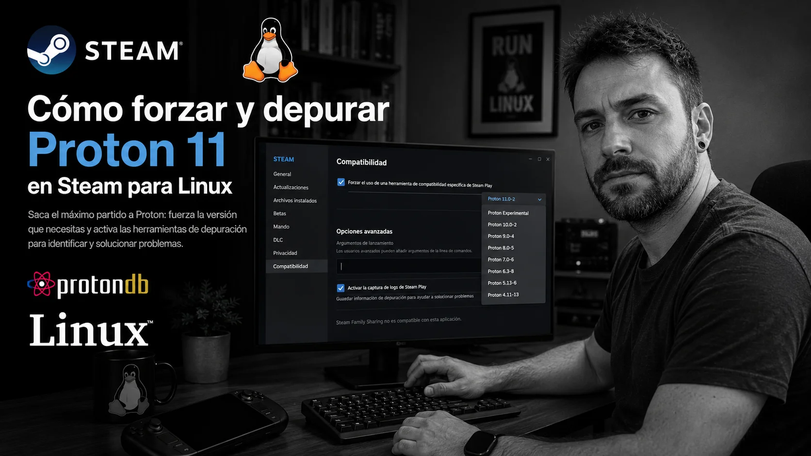 Cómo forzar y depurar Proton 11 en Steam para Linux