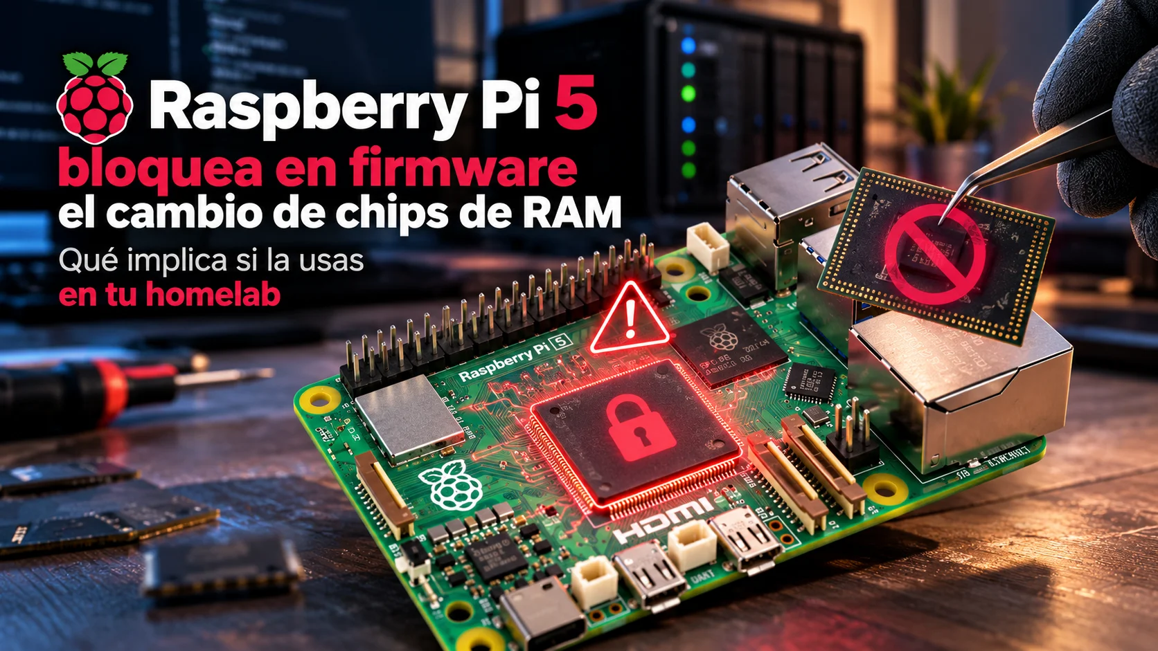 La Raspberry Pi 5 bloquea en firmware el cambio de chips de RAM: qué implica si la usas en tu homelab
